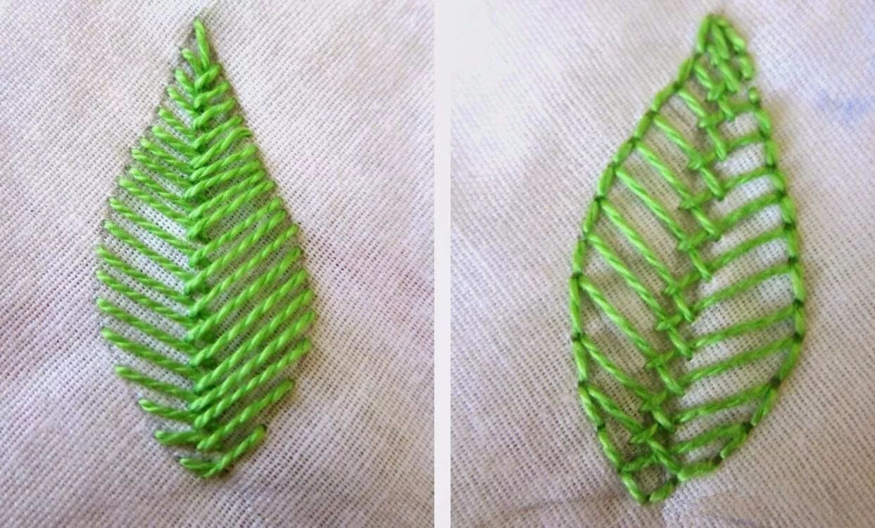 2種葉子(zǐ)立體刺繡效果繡法